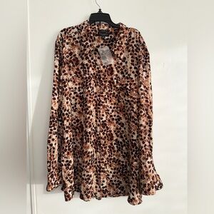 Olivia Investments Woman Brown Leopard Print Button Front Blouse 2X
